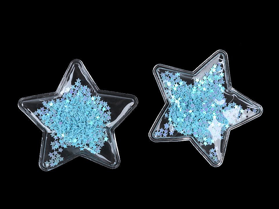 Vianočná aplikácia hviezda plnená sypanými flitrami - azurová modrá - dopredaj