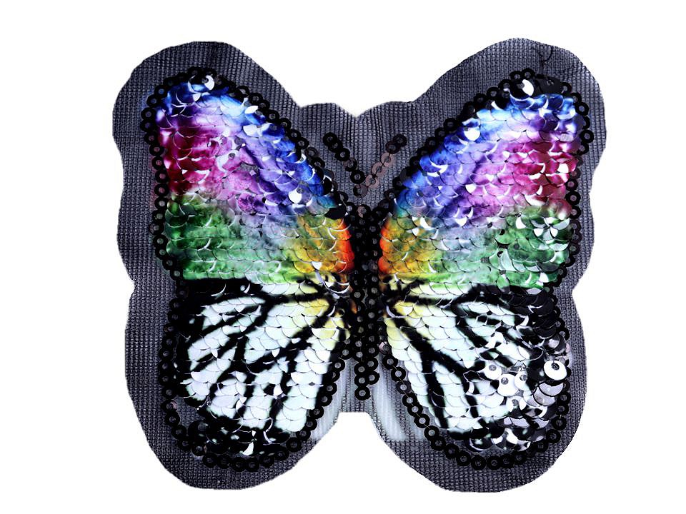 Aplikácia motýľ s obojstrannými flitrami - čierna multikolor