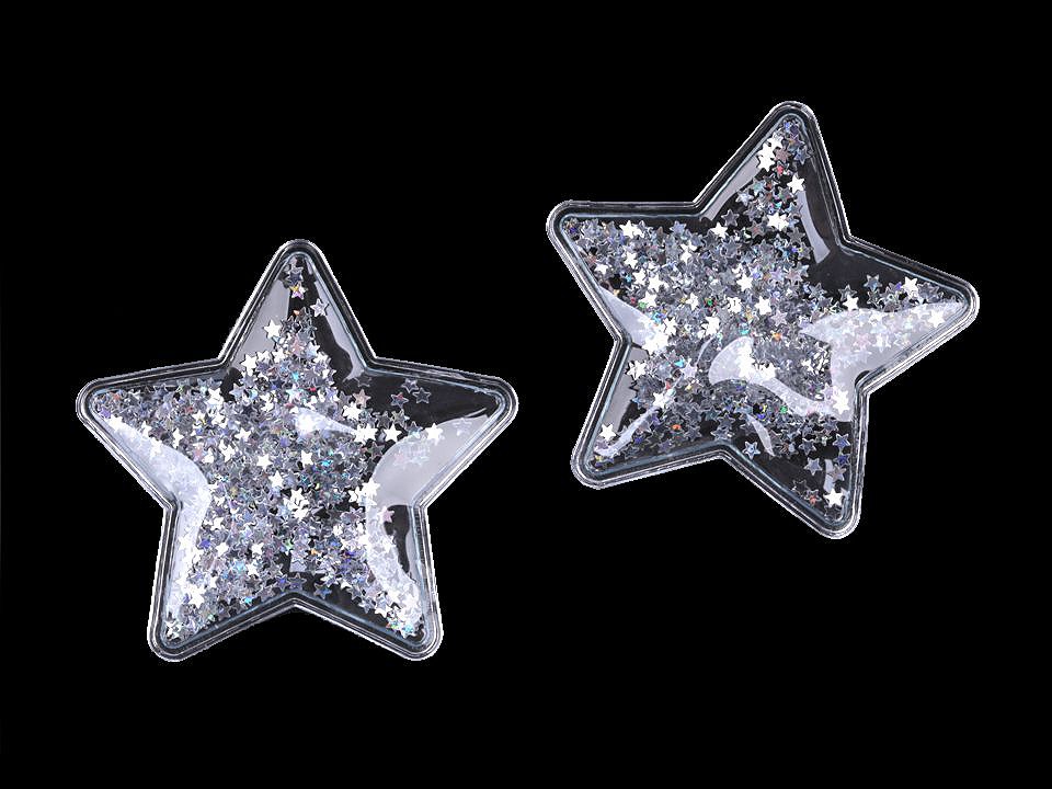 Vianočná aplikácia hviezda plnená sypanými flitrami - strieborná hologram