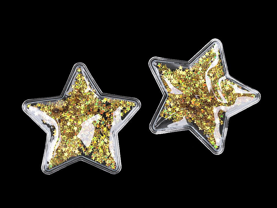 Vianočná aplikácia hviezda plnená sypanými flitrami - zlatá hologram - dopredaj
