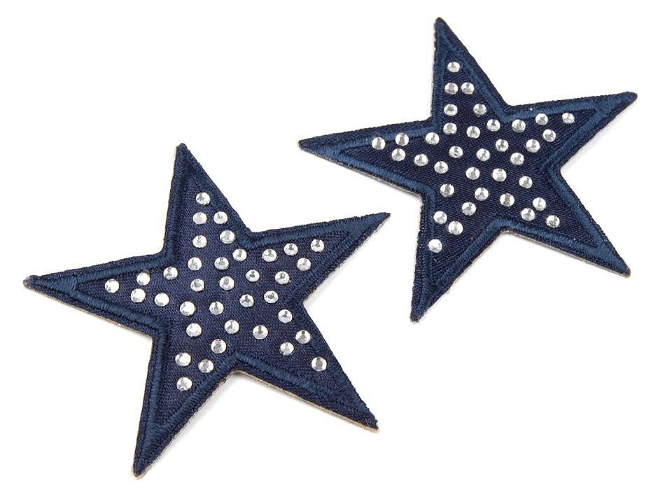 Nažehlovačka hviezda s kamienkami - modrá